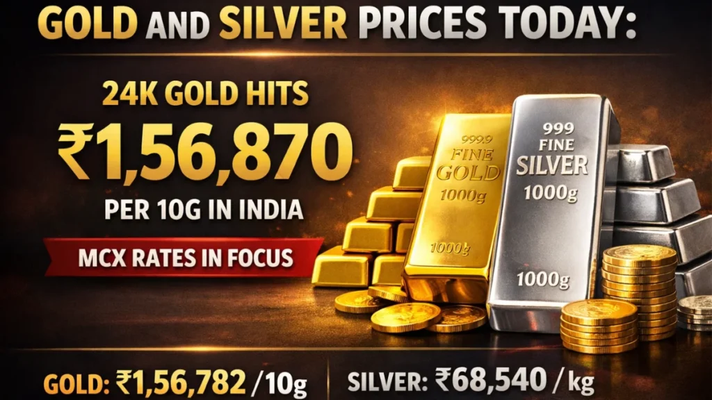 Gold and Silver Prices Today: 24K Gold Hits ₹1,56,870 per 10g in India, MCX Rates in Focus
